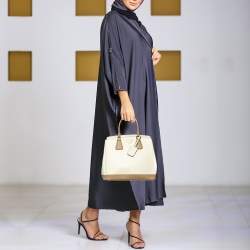 Pre Owned Prada Beige/White Saffiano Lux Leather Parabole Shopping Tote