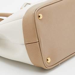 Pre Owned Prada Beige/White Saffiano Lux Leather Parabole Shopping Tote