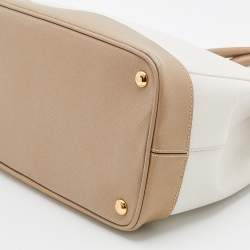 Pre Owned Prada Beige/White Saffiano Lux Leather Parabole Shopping Tote