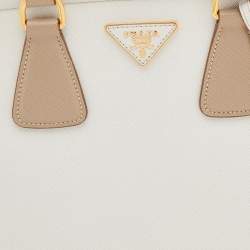 Pre Owned Prada Beige/White Saffiano Lux Leather Parabole Shopping Tote