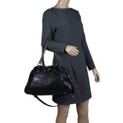 Pre Owned Prada Black Cervo Lux Leather Chain Bowling Bag
