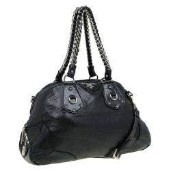 Pre Owned Prada Black Cervo Lux Leather Chain Bowling Bag