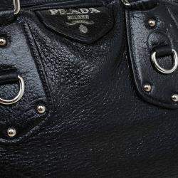 Pre Owned Prada Black Cervo Lux Leather Chain Bowling Bag