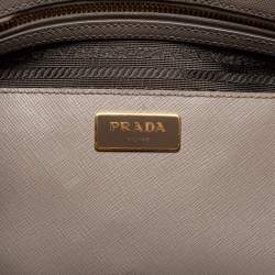 Pre Owned Prada Dark Beige Saffiano Lux Leather Large Double Zip Tote