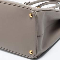 Pre Owned Prada Dark Beige Saffiano Lux Leather Large Double Zip Tote