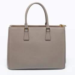 Pre Owned Prada Dark Beige Saffiano Lux Leather Large Double Zip Tote