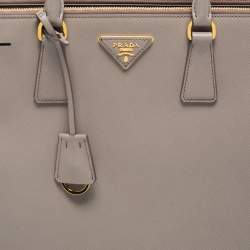 Pre Owned Prada Dark Beige Saffiano Lux Leather Large Double Zip Tote