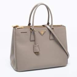 Pre Owned Prada Dark Beige Saffiano Lux Leather Large Double Zip Tote