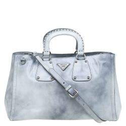 Pre Owned Prada Grey Spazzolato Leather Shopping Tote