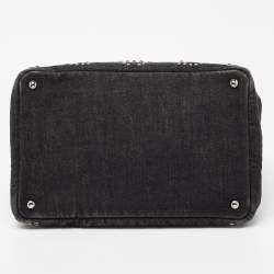 Pre Owned Prada Black Denim Crystal Studded Tote