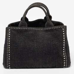 Pre Owned Prada Black Denim Crystal Studded Tote