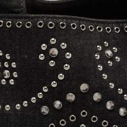 Pre Owned Prada Black Denim Crystal Studded Tote