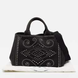 Pre Owned Prada Black Denim Crystal Studded Tote