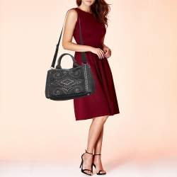 Pre Owned Prada Black Denim Crystal Studded Tote
