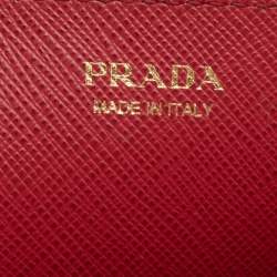 Pre Owned Prada Red Saffiano Leather Flap Continental Wallet