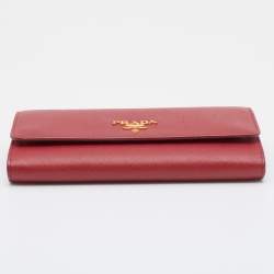 Pre Owned Prada Red Saffiano Leather Flap Continental Wallet