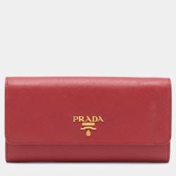 Pre Owned Prada Red Saffiano Leather Flap Continental Wallet