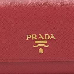 Pre Owned Prada Red Saffiano Leather Flap Continental Wallet