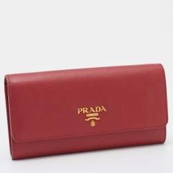 Pre Owned Prada Red Saffiano Leather Flap Continental Wallet