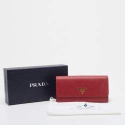 Pre Owned Prada Red Saffiano Leather Flap Continental Wallet