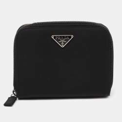 Pre Owned Prada Black Nylon Compact Zip Wallet