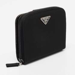 Pre Owned Prada Black Nylon Compact Zip Wallet
