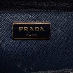Pre Owned Prada Two Tone Blue Saffiano Lux Leather Medium Double Zip Tote