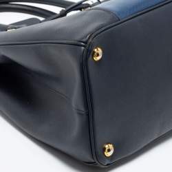 Pre Owned Prada Two Tone Blue Saffiano Lux Leather Medium Double Zip Tote