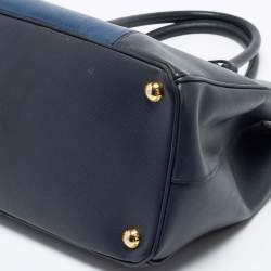 Pre Owned Prada Two Tone Blue Saffiano Lux Leather Medium Double Zip Tote