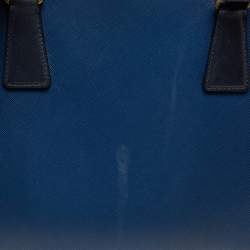 Pre Owned Prada Two Tone Blue Saffiano Lux Leather Medium Double Zip Tote