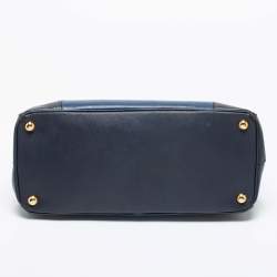 Pre Owned Prada Two Tone Blue Saffiano Lux Leather Medium Double Zip Tote