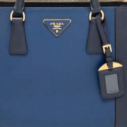Pre Owned Prada Two Tone Blue Saffiano Lux Leather Medium Double Zip Tote