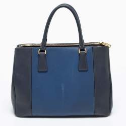 Pre Owned Prada Two Tone Blue Saffiano Lux Leather Medium Double Zip Tote