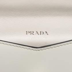 Pre Owned Prada White Leather Spazzolato Logo Envelope Clutch