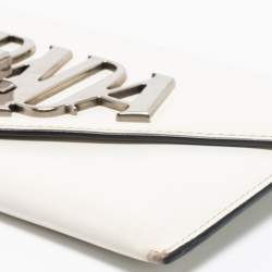 Pre Owned Prada White Leather Spazzolato Logo Envelope Clutch
