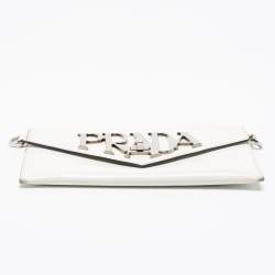 Pre Owned Prada White Leather Spazzolato Logo Envelope Clutch