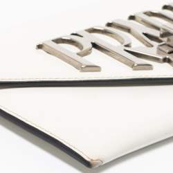 Pre Owned Prada White Leather Spazzolato Logo Envelope Clutch