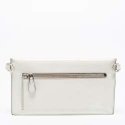 Pre Owned Prada White Leather Spazzolato Logo Envelope Clutch