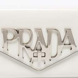 Pre Owned Prada White Leather Spazzolato Logo Envelope Clutch