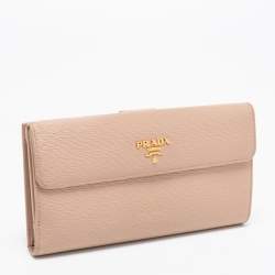 Pre Owned Prada Beige Vitello Move Leather Flap Continental Wallet