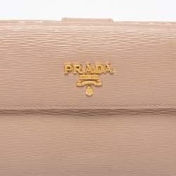 Pre Owned Prada Beige Vitello Move Leather Flap Continental Wallet