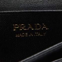 Pre Owned Prada Black Move Leather Logo Flap Card Case