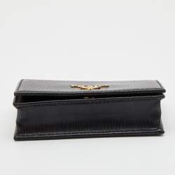 Pre Owned Prada Black Move Leather Logo Flap Card Case