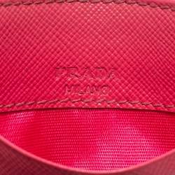 Pre Owned Prada Pink Saffiano Metal Leather Logo Card Holder