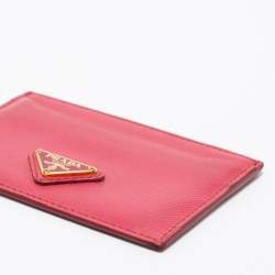 Pre Owned Prada Pink Saffiano Metal Leather Logo Card Holder