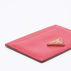 Pre Owned Prada Pink Saffiano Metal Leather Logo Card Holder