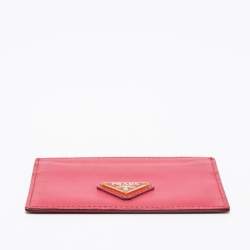 Pre Owned Prada Pink Saffiano Metal Leather Logo Card Holder