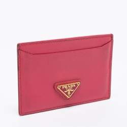 Pre Owned Prada Pink Saffiano Metal Leather Logo Card Holder