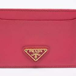 Pre Owned Prada Pink Saffiano Metal Leather Logo Card Holder