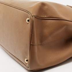 Pre Owned Prada Caramel Brown Saffiano Lux Leather Large Double Zip Tote